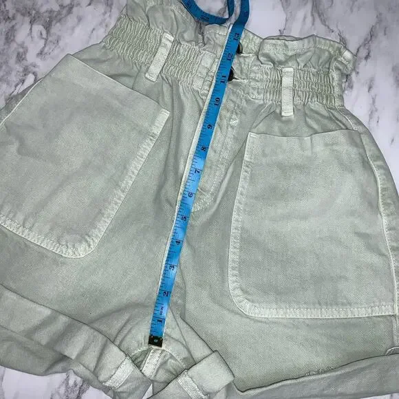 ZARA High Waisted Pastel Green 100% Cotton Women Paper Bag Shorts Size US 2 - Picture 6 of 10